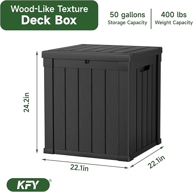 50 gallon deck box,All-weather resin material outdoorstorage box easy to install and portable,Suitable for indoor and outdoor scenes (black) - Image 2