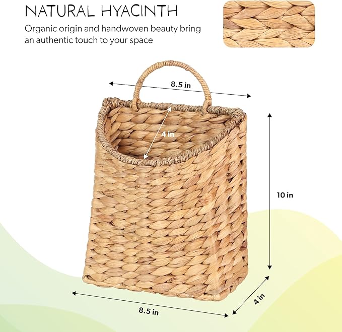 Woven Hanging Water Hyacinth Baskets, Hanging Wall Wicker Basket, Handmade - Image 2