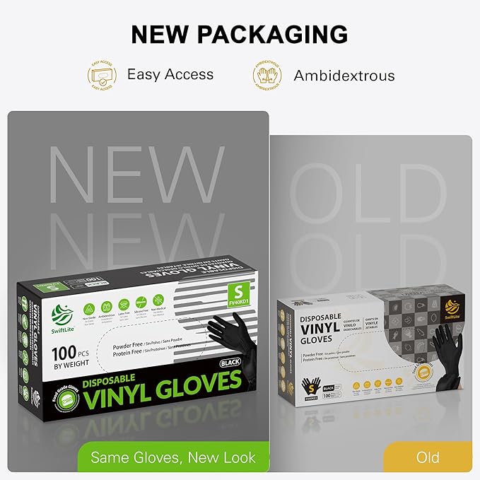 Black Vinyl Gloves, Food Grade Gloves Disposable Latex Free & Powder Free - Image 6