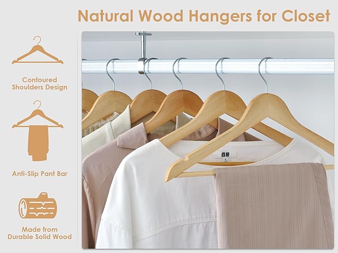 StorageWorks Wooden Hangers 30 Pack, Wood Coat Hangers - Image 5