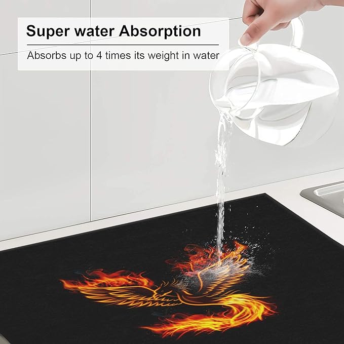 Fire Phoenix Dish Drying Mat for Kitchen Counter Washable Absorbent Reversible - Image 6