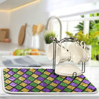 Mardi Gras Dish Drying Mat for Kitchen Gold Purple Green Buffalo Plaid - Image 5