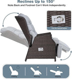 Outdoor Indoor Wicker Recliner with Adjustable Back and Footrest, Patio Reclining Chair with Flip-up Table, Outdoor Rattan Lounge Chair, Light Grey 2PCS - Image 3