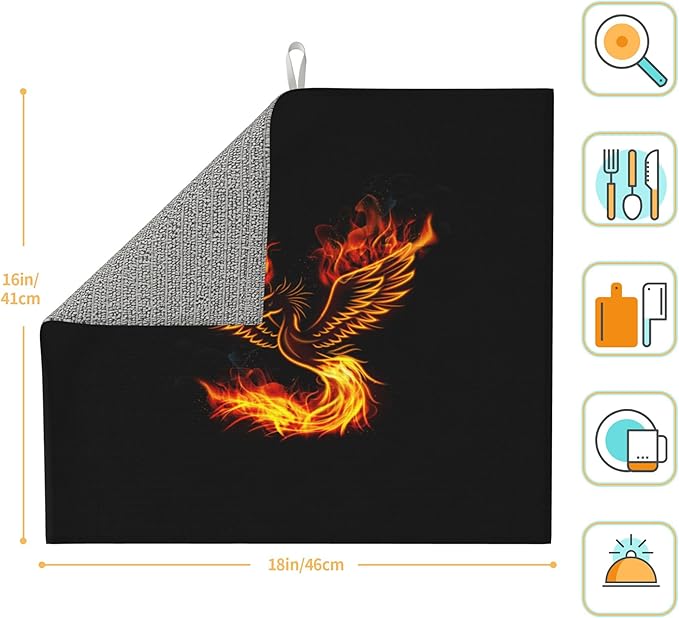 Fire Phoenix Dish Drying Mat for Kitchen Counter Washable Absorbent Reversible - Image 4