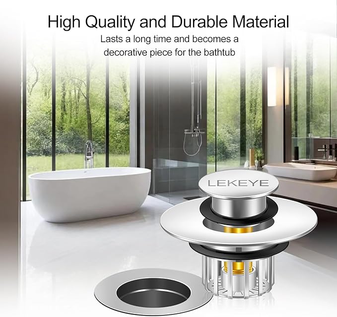 LEKEYE Tub Stopper | Shower Drain Hair Catcher | Pop-up Drain Stopper - Image 4