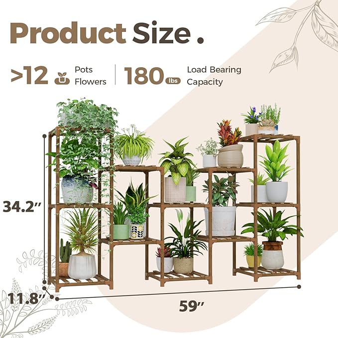 Bamworld Large Plant Shelf Outdoor Wood Plant Stand Large Rack for Living Room Patio, Balcony and Garden - Image 6