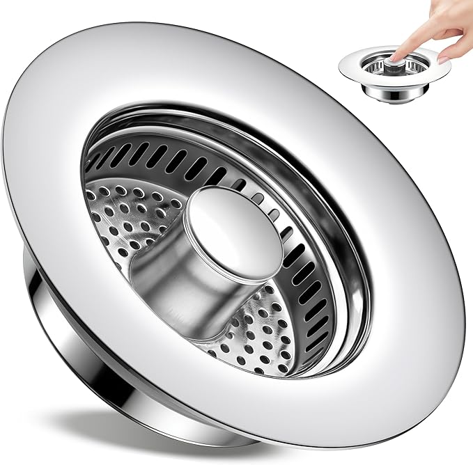 Kitchen Sink Drain Strainer 3 in 1, 304 Stainless Steel Pop Up Sink Stopper by TGOSOMT%C2%AE