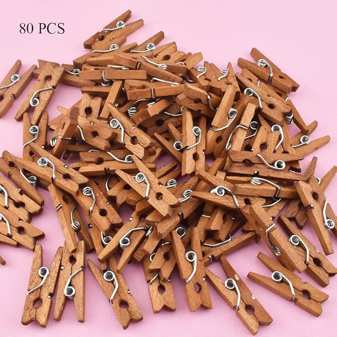 HAHIYO Brown Wooden Clothes Pins Clothespins Mini Aviod Fall Apart 1 Inches - Image 6
