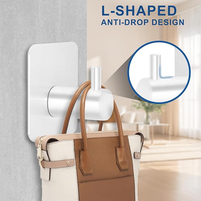 Adhesive Hooks for Bathrooms, 4 Piece Towel Hooks for Hanging Hat Robe Coat - Image 6