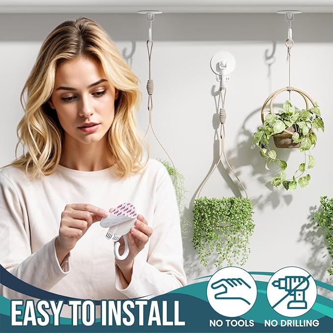 TAILI Adhesive Ceiling Hooks for Hanging Plants, Heavy Duty No-Drill Removable - Image 4