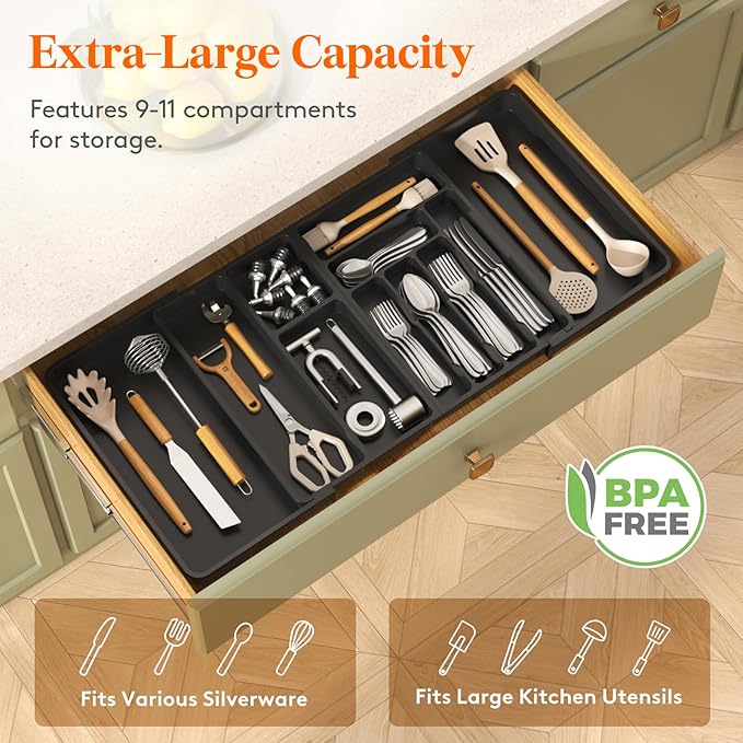 Lifewit Utensil Organizer for Kitchen Drawer, Expandable Cooking Silverware Tray - Image 4