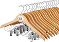 HOUSE DAY Wooden Hangers with Clips 48 Pack, Wooden Suit Hangers Skirt Hangers by HOUSEDAY