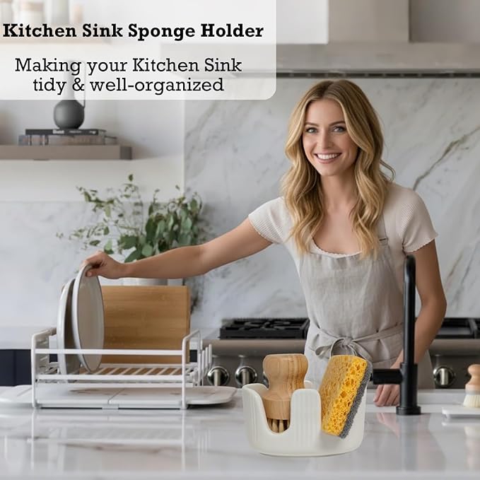 Ceramic Sponge Holder, 2-Slot Dish Sponge Holder - Image 2