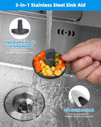 Hibbent 2 Pack 3 in 1 Kitchen Sink Drain Strainer and Stopper Combo, Stainless - Image 2