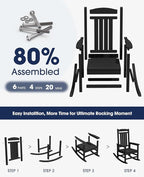 KINGYES Outdoor Rocking Chairs, HDPE All-Weather Patio Rocking Chairs High Back Porch Rocker for Adult, Black - Image 3