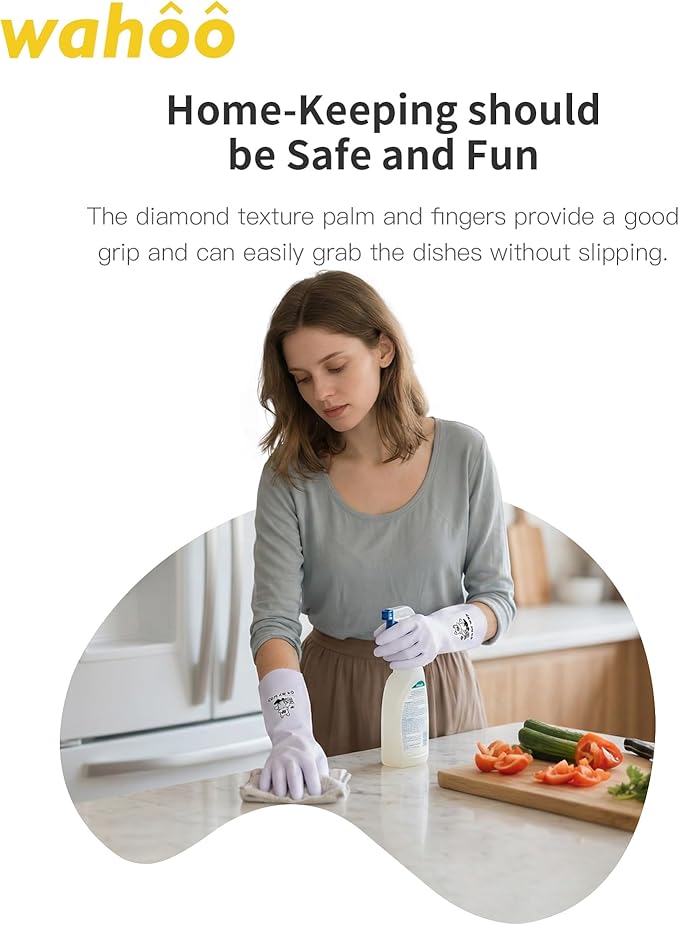 LANON 3 Pairs wahoo Nitrile Cleaning Gloves, Latex free Reusable Dishwashing - Image 4
