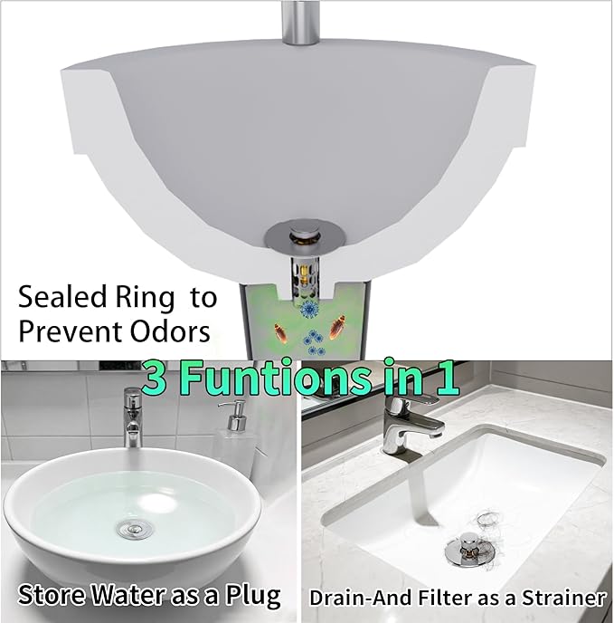 Bathroom Sink Stopper Drain Hair Catcher, 3 in 1 Bathroom Sink Drain Strainer - Image 2