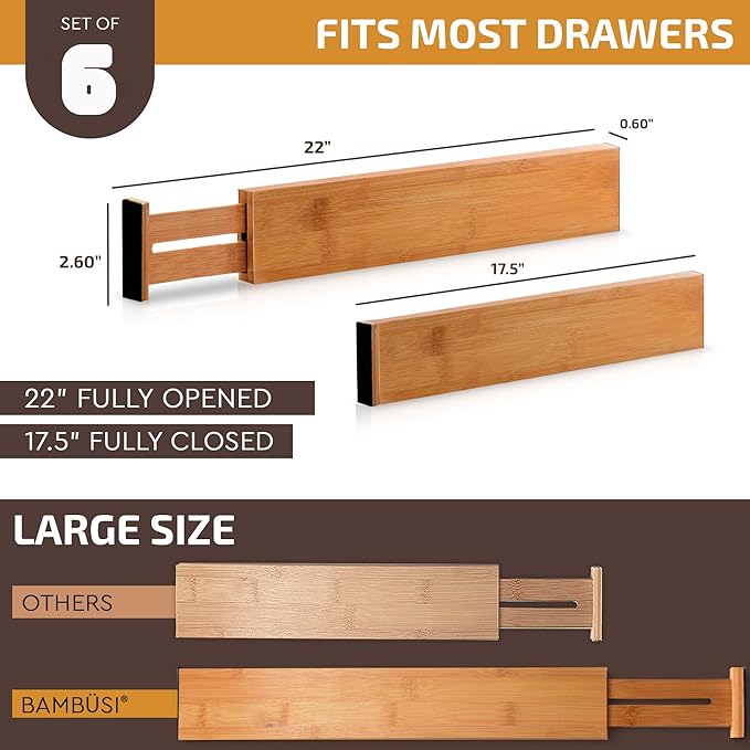 6 Pack Bamboo Drawer Dividers - Image 9