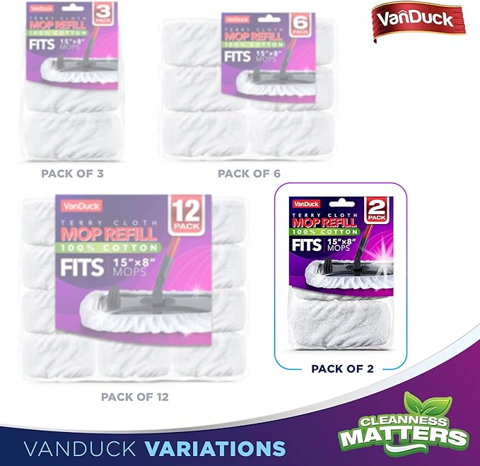 VanDuck 100% Cotton Pad Terry Cloth Mop Refills 15x8 inches, 2 Pack - Image 7