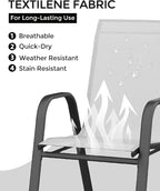 Outdoor Stackable Dining Chairs Set of 4, High-Back Patio Stacking Chairs, Patio Chairs with Textilene Farbic & Metal Frame for Lawn Backyard Deck Garden,Grey - Image 5