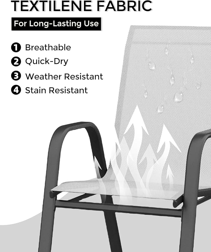 Outdoor Stackable Dining Chairs Set of 4, High-Back Patio Stacking Chairs, Patio Chairs with Textilene Farbic & Metal Frame for Lawn Backyard Deck Garden,Grey - Image 5
