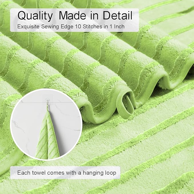 8 Pcs Grass Green Cabana Stripe Large Bath Towel Set - Image 6