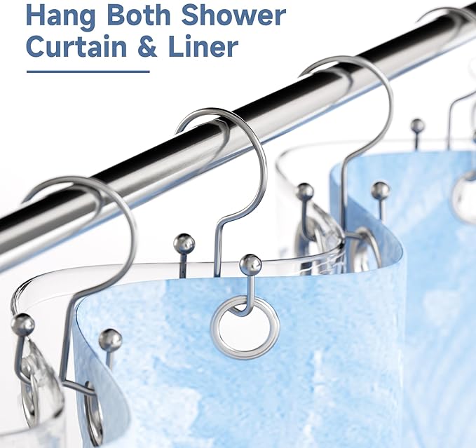 Titanker Shower Curtain Hooks Chrome, Minimalist Simple Double Glide Shower - Image 4