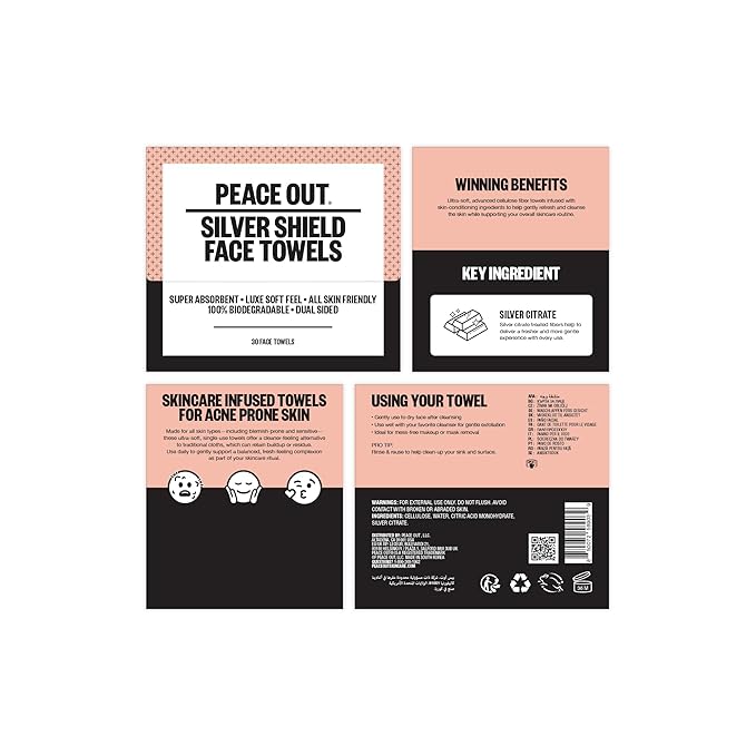 PEACE OUT Silver Shield Face Towels, Disposable Facial Towels - Image 2