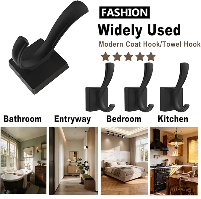 Black Coat Hooks for Wall Hanging, Bath Robe Hook Heavy Duty Thick Towel Hooks - Image 5