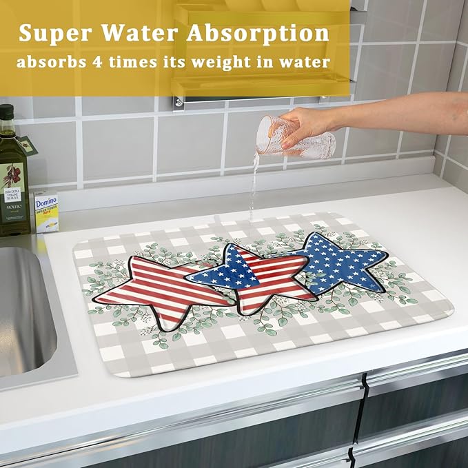 Patriotic Dish Drying Mat for Kitchen Counter Cute Stars 4th of July Holiday - Image 7