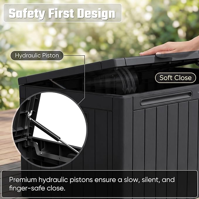 Greesum 110 Gallon Outdoor Storage Box with Lockable Lid, All-Weather Solution for Patio Furniture, Pool Supplies & Garden Tools, Waterproof, UV-Resistant Large Deck Box, Black - Image 4