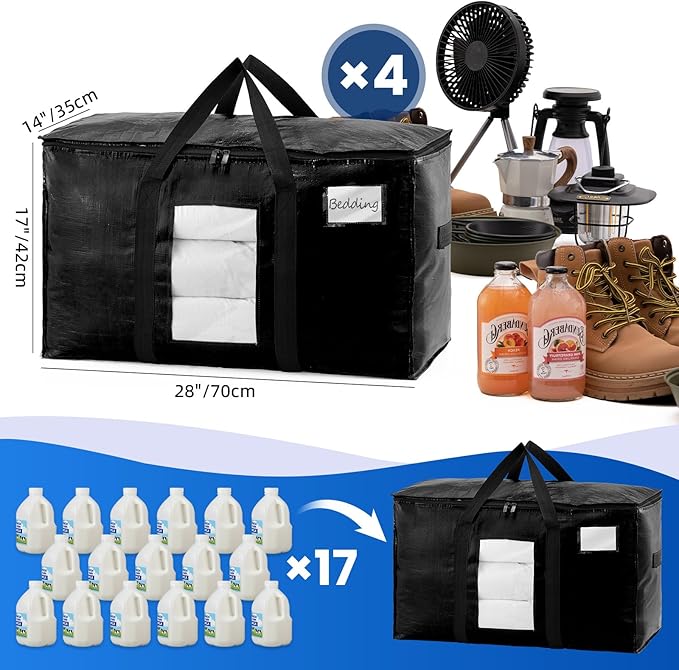 TAILI Extra Large Moving Bags, 4 Pack Black Heavy Duty Totes - Image 6