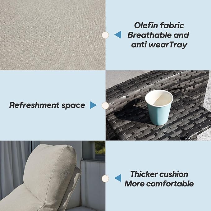 Upgraded Outdoor Recliner Chair, Reclining Patio Chairs with Adjustable Back up to 150°Lay Flat and Extended Footrest, Wicker Recliner Chairs with Flip Table and Removable Olefin Cushion - Image 4