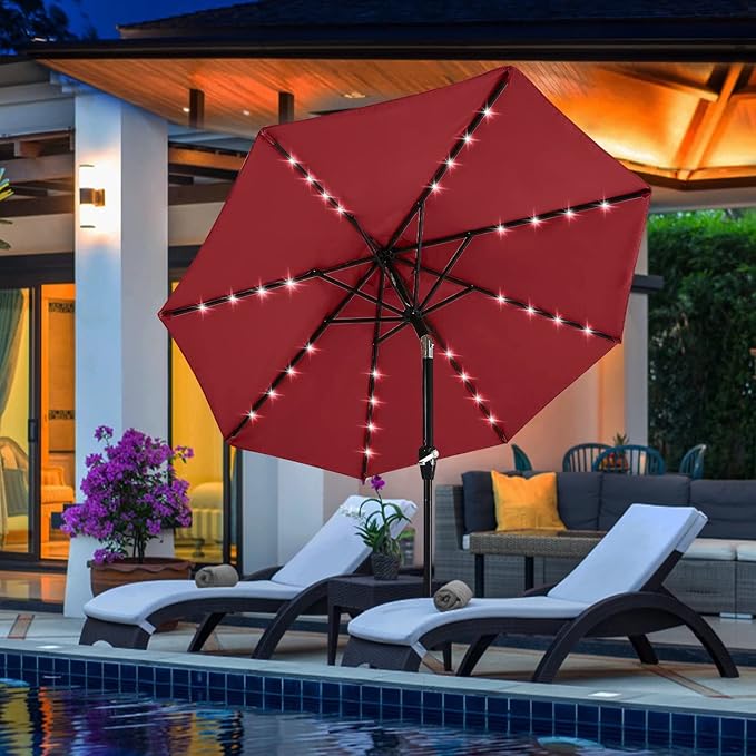 ABCCANOPY Durable Solar Led Patio Umbrellas with 32LED Lights 11FT (Burgundy) - Image 9