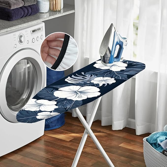 Nuxovilar White Hibiscus & Blue Leaf Ironing Board Cover, 15 * 54inch, Fits - Image 6