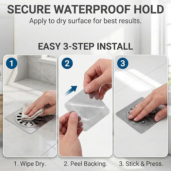 50 Pack Square Disposable Shower Drain Hair Catcher Stickers - Image 3