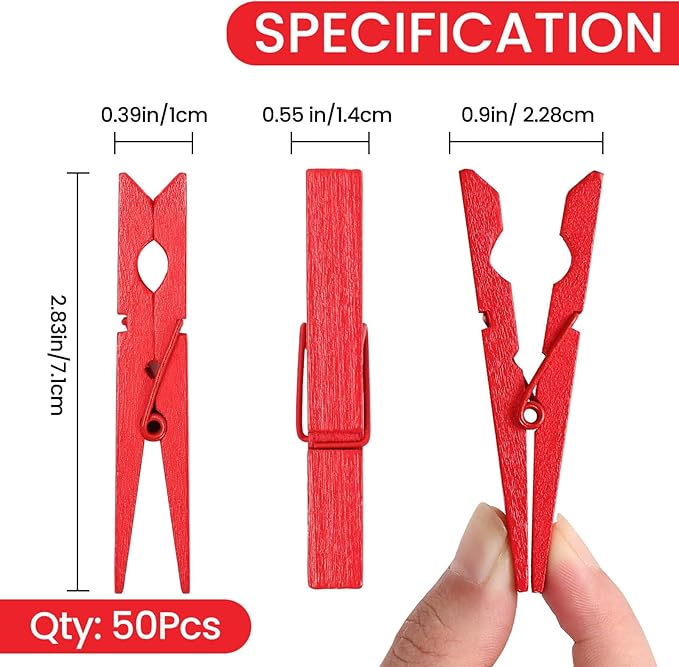 50PCS Colored Wooden Clothespins, 2.9inch Red Clothes Pins - Image 7