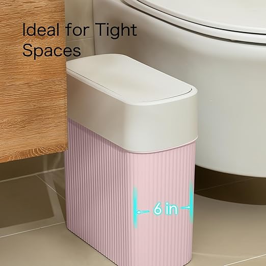 Bathroom Trash Can with Lid, 12L Small Plastic Garbage Can - Image 3