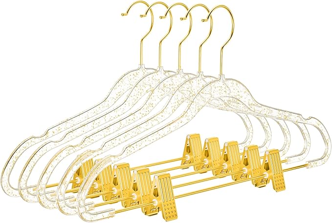 MIZGI Slim Gold Glitter Pants & Skirt Hangers – Adjustable Gold Clips & Hooks by MIZGI