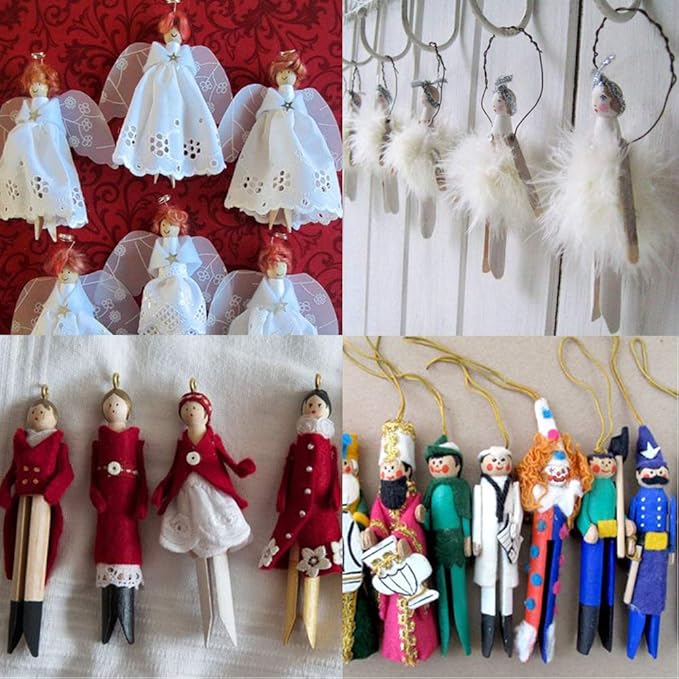 Winlyn 50 Sets Unfinished Wood Doll Pins Doll Clothespins Wooden Round Peg Wood - Image 7