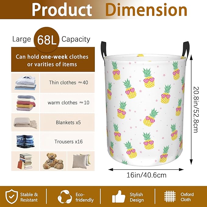 Cute Pineapples Laundry Basket, Waterproof Pineapple Laundry Hamper, - Image 2