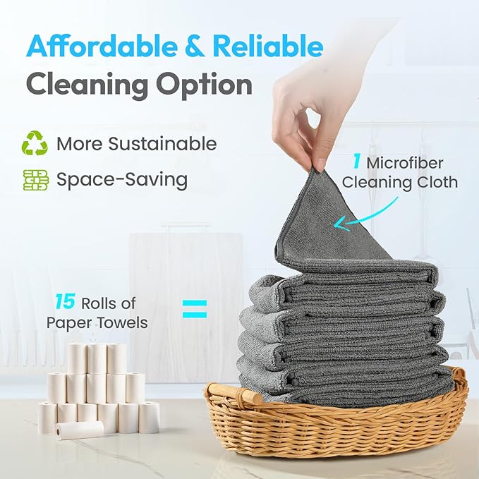 Microfiber Cleaning Cloth 12"X12" 24 Pack Grey Lint Free Microfiber Towels - Image 8