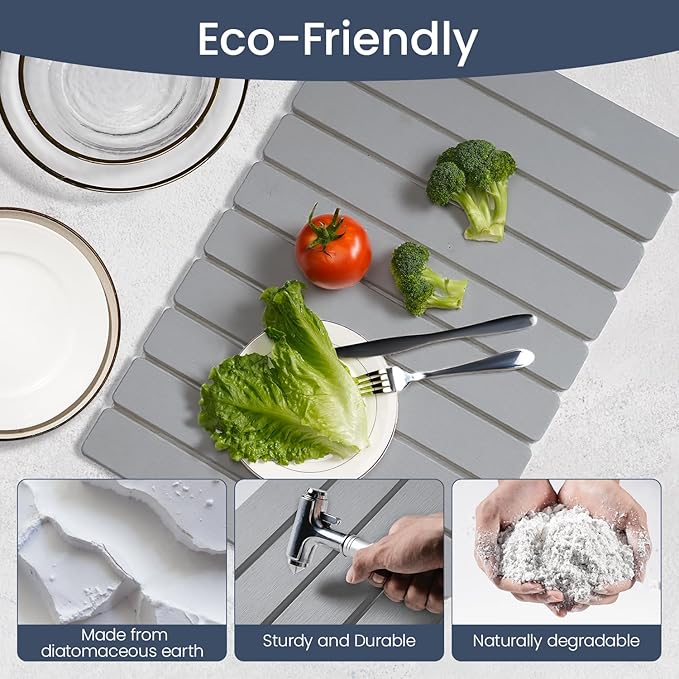 Meowoo Stone Drying Mat for Kitchen Counter, 23.6"x15.3" Foldable Diatomaceous - Image 4