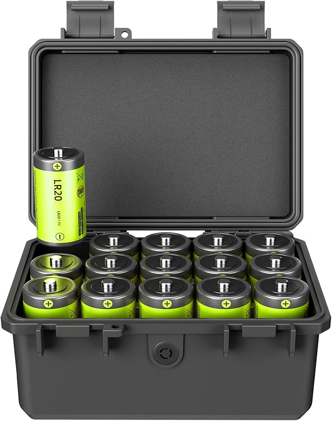 KIWIFOTOS 15 Slots D Battery Organizer Storage Case IP67 Waterproof D Cell LR20 by KIWIFOTOS