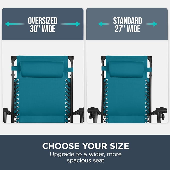 Best Choice Products 30” Wide Folding Zero Gravity Outdoor Recliner Patio Lounge Chair w/Adjustable Canopy Shade, Headrest, Side Accessory Tray - Peacock Blue - Image 4