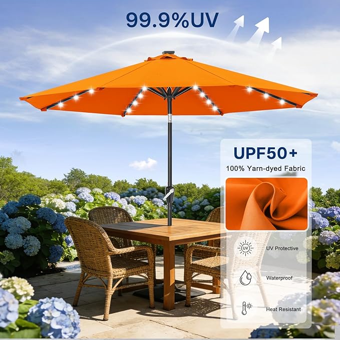 ABCCANOPY Durable Solar Led Patio Umbrellas with 32LED Lights 11FT (Orange) - Image 5