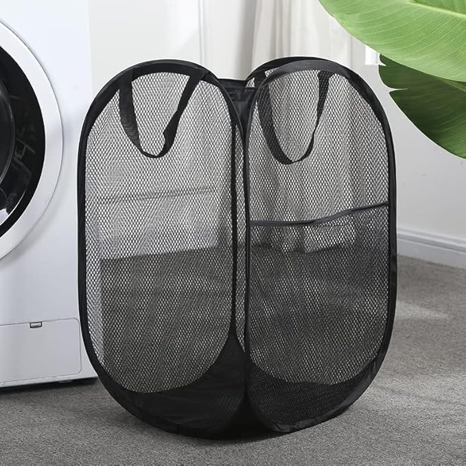 2 Pack Popup Laundry Hamper, Foldable Mesh Laundry Basket - Image 2