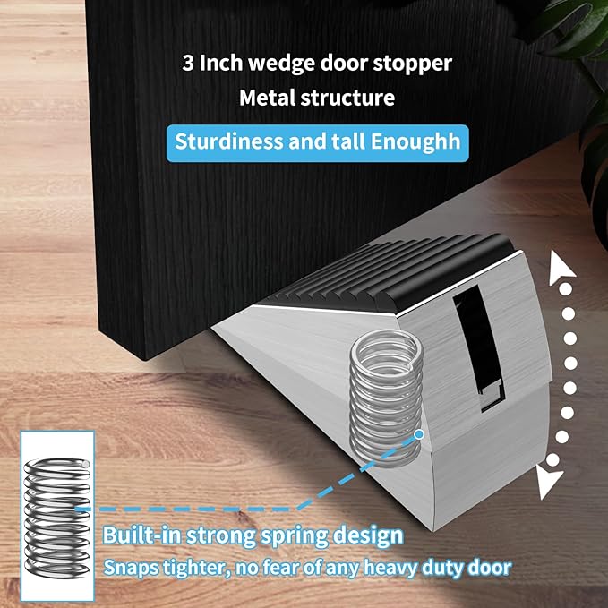 2Pc Strongest Door Stoppers for Bottom of Door- Spring Heavy Duty Door Stop - Image 2