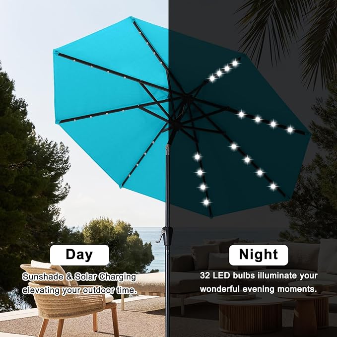 ABCCANOPY Durable Solar Led Patio Umbrellas with 32LED Lights 11FT (Turquoise) - Image 5