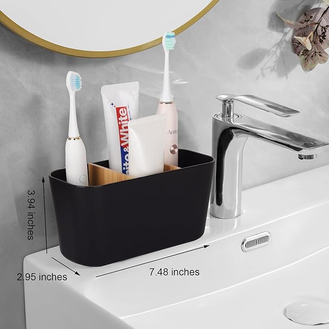 Toothbrush Holders for Bathrooms, Bamboo Tooth Brush Holder - Image 2